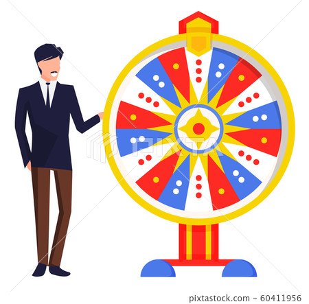 Man Playing Spinning Roulette Gambling Game Vector Man Playing Spinning Roulette Gambling Game Vector 60411956