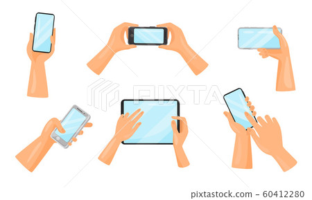 Hand Touching Modern Digital Devices... - Stock Illustration [60412280 ...