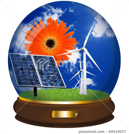 crystall ball with wind turbine in white 60414057