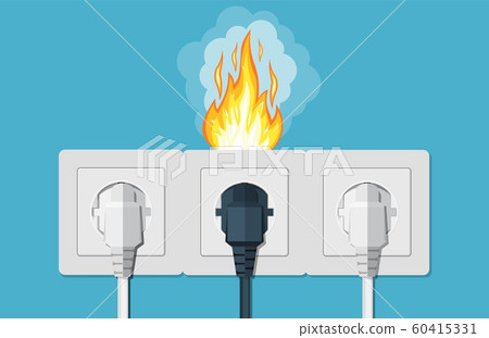 Socket and plug on fire from overload. Socket and plug on fire from overload. 60415331