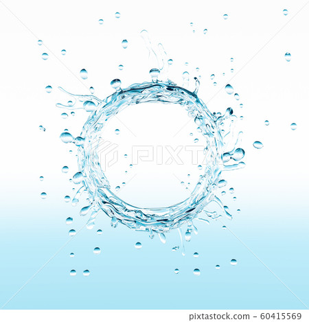 CG illustration of splashing water drops and water ring 60415569
