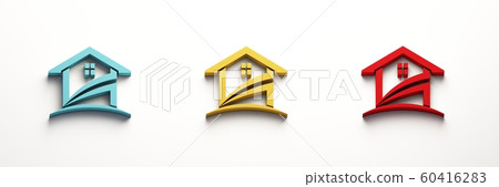 Three real estate houses icons. 3D Render illustration Three real estate houses icons. 3D Render illustration 60416283