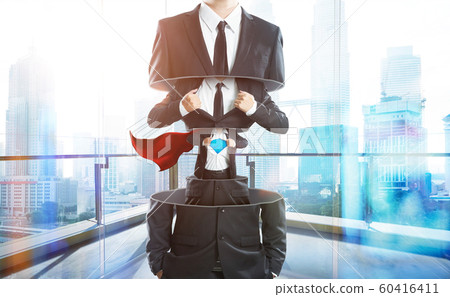 Businessman in suit transform to super hero from layer to layer ,hard work and successful businessman concept . 60416411