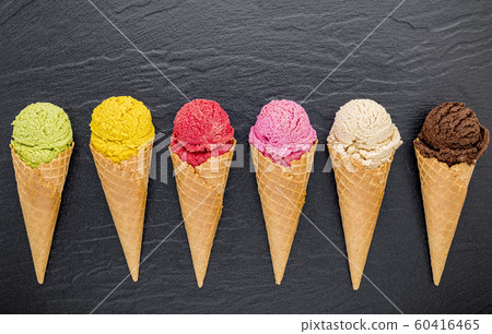 Various of ice cream flavor in cones blueberry Various of ice cream flavor in cones blueberry 60416465