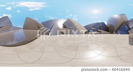 Bright and detailed panoramic landscape: abstract metal geometric square wall (360 degree panorama, 3D CG rendering digital illustration) Bright and detailed panoramic landscape: abstract metal geometric square wall (360 degree panorama, 3D CG rendering digital illustration) 60416840