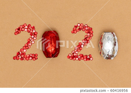 2020 made of red sparkles and decorative christmas 2020 made of red sparkles and decorative christmas 60416956