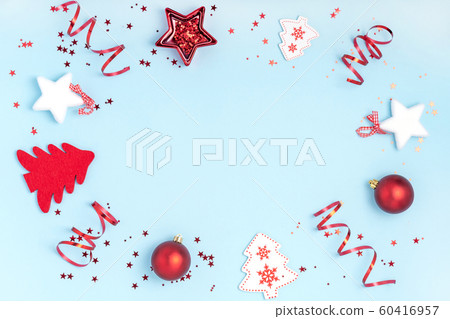 New Year and Christmas composition. Frame from red New Year and Christmas composition. Frame from red 60416957