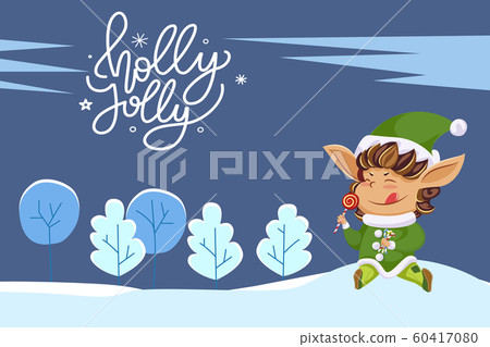 Holly Jolly Elf Eating Lollipop and Landscape 60417080