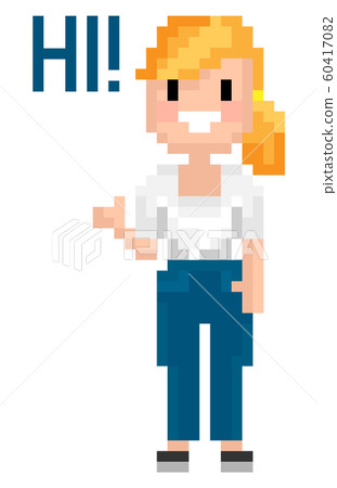 Pixel Woman Saying Hi, Pixelated Graphics Vector 60417082