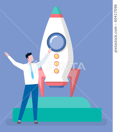 Person and Spaceship Rocket Goes to Space on Start 60417096
