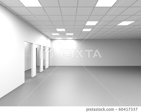 Office room with white walls and blank doorways 60417337