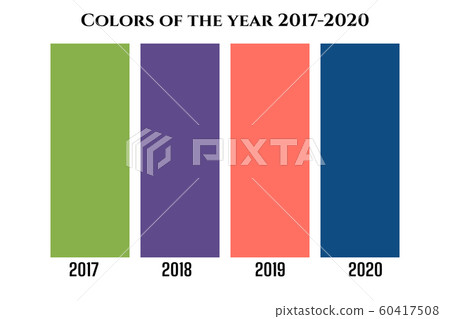 Concept of the main color trends 2017 Greenery , 2018 Ultra Violet, 2019 Living Coral, 2020 Classic Blue Concept of the main color trends 2017 Greenery , 2018 Ultra Violet, 2019 Living Coral, 2020 Classic Blue 60417508