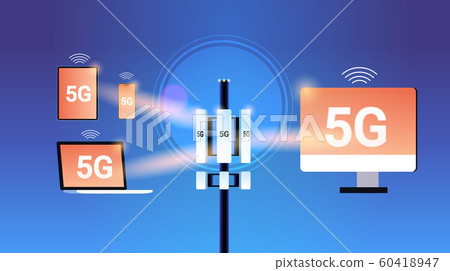 base station receiver 5G online communication tower network technology systems digital gadgets connection information transmitter concept global high speed internet flat horizontal 60418947