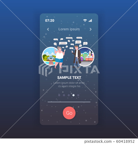 woman man using online mobile chatting app social network chat bubble communication concept couple messaging smartphone screen copy space woman man using online mobile chatting app social network chat bubble communication concept couple messaging smartphone screen copy space 60418952