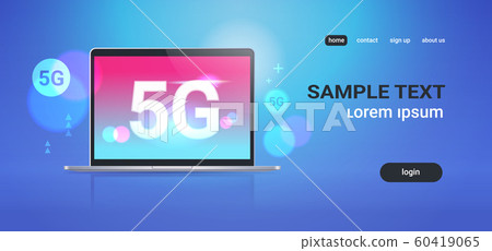 laptop screen 5G online communication network wireless systems connection concept fifth innovative generation of high speed internet flat horizontal copy space laptop screen 5G online communication network wireless systems connection concept fifth innovative generation of high speed internet flat horizontal copy space 60419065