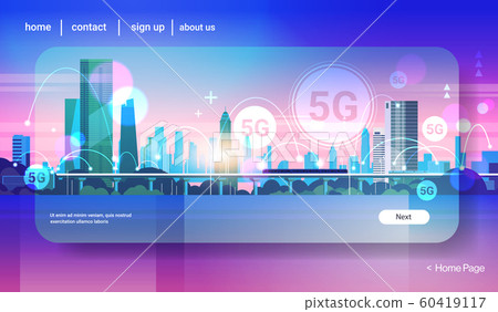 smart city 5G online communication network wireless systems connection concept fifth innovative generation of global high speed internet modern cityscape background flat horizontal copy space 60419117
