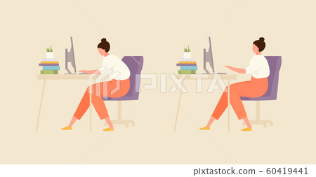 Girl with correct and incorrect posture 60419441