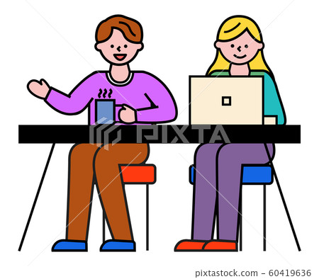 Teamwork of Man and Woman Colleagues in Office Teamwork of Man and Woman Colleagues in Office 60419636