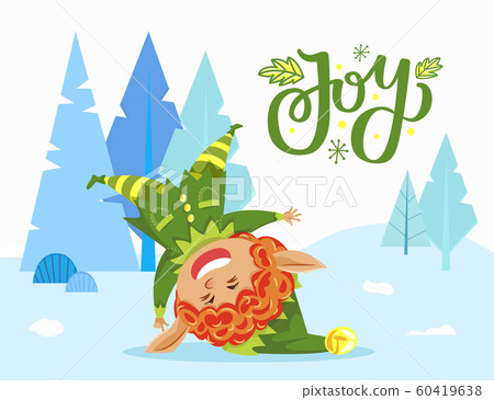 Holiday Joy Caption, Elf Playing in Winter Forest Holiday Joy Caption, Elf Playing in Winter Forest 60419638