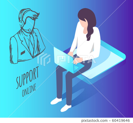 Support Online, Client Talking to Helpdesk Worker 60419646