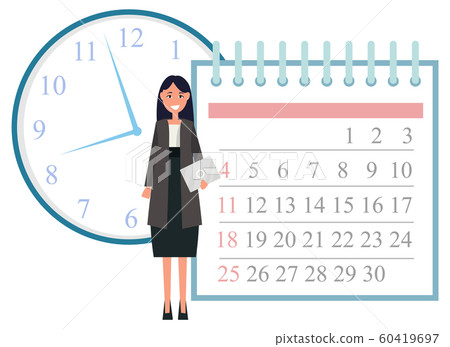 Secretary with Document and Calendar Time Clock 60419697
