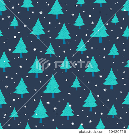 Seamless pattern of winter trees with snowflakes Seamless pattern of winter trees with snowflakes 60420736