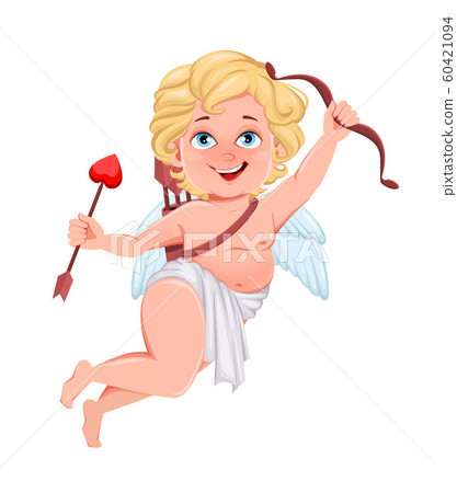 Funny Cupid with bow and love arrow Funny Cupid with bow and love arrow 60421094