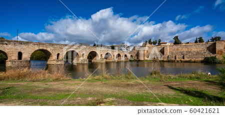 Puente Romano, the Roman Bridge in Merida with the Puente Romano, the Roman Bridge in Merida with the 60421621