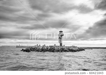 Black and white picture of a sea beacon. Black and white picture of a sea beacon. 60421843