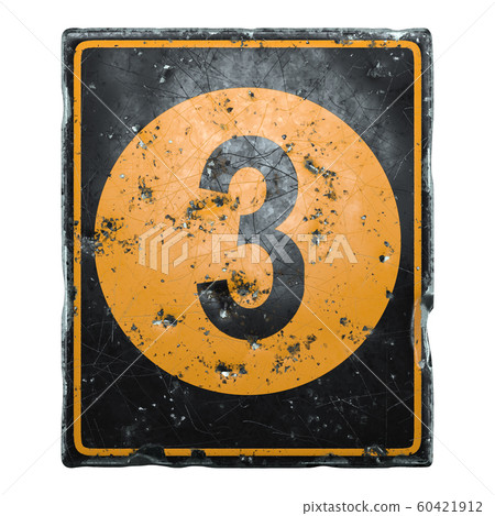 Public road sign orange and black color with a capital letter 3 in the center isolated on white background. 3d Public road sign orange and black color with a capital letter 3 in the center isolated on white background. 3d 60421912