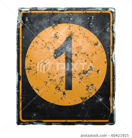 Public road sign orange and black color with a capital letter 1 in the center isolated on white background. 3d 60421925