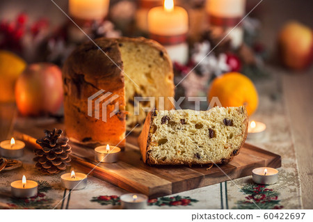Delicious panettone on christmas table wit 60422697