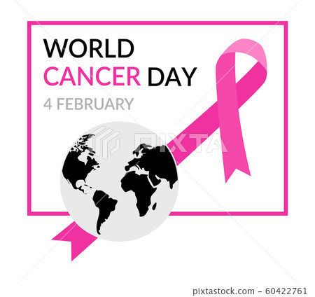 World cancer day design card with pink ribbon, black globe and text World cancer day 4 February isolated on white background Vector EPS10 Illustration. 60422761