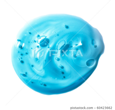 Squeezed cosmetic clear cream gel texture Iisolated on white background. Close up photo of transparent drop of skin care product. High Quality transparent gel serum with bubbles on white background 60423662