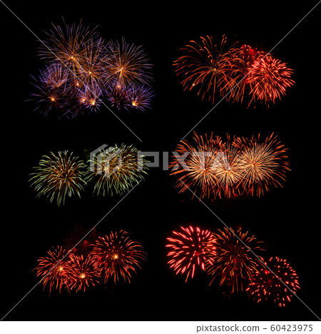 Set of Fireworks Isolated on Black Background 60423975