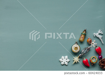 Christmas decoration Christmas tree toys new year gifts holiday green background Christmas decoration Christmas tree toys new year gifts holiday green background 60424033