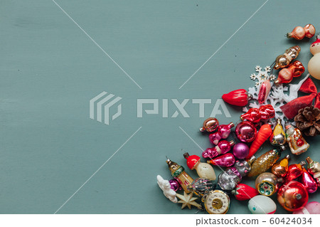 Christmas decoration Christmas tree toys new year gifts holiday green background Christmas decoration Christmas tree toys new year gifts holiday green background 60424034