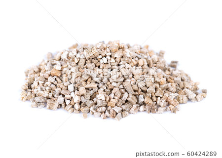 Exfoliated vermiculite mineral, isolated on white background. Mineral used in gardening. 60424289