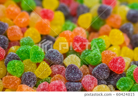 Assortment of colorful delicious marmalade jelly candies on counter of shop Assortment of colorful delicious marmalade jelly candies on counter of shop 60424815