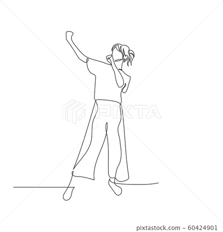 Continuous one line dancing woman with ponytail. Vector illustration. 60424901