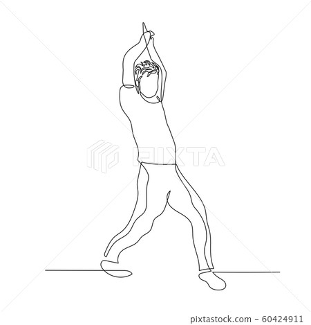 Continuous one line dancing man with fashion hairstyle in hands up dance pose. Vector illustration. 60424911