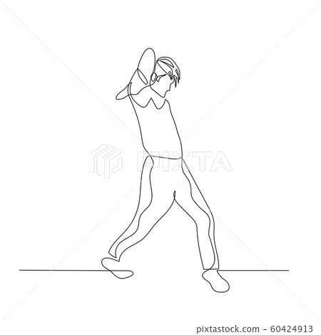 Continuous one line dancing man with fashion hairstyle in creative dance pose. Vector illustration. Continuous one line dancing man with fashion hairstyle in creative dance pose. Vector illustration. 60424913