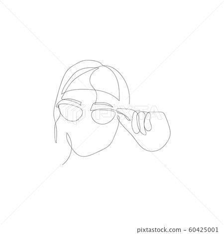 Continuous one line abstract woman puts on glasses . Vector illustration. Continuous one line abstract woman puts on glasses . Vector illustration. 60425001