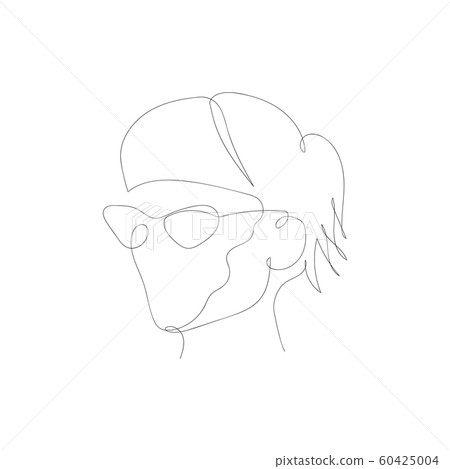 Continuous one line abstract woman with glasses and hair bang. Vector illustration. Continuous one line abstract woman with glasses and hair bang. Vector illustration. 60425004