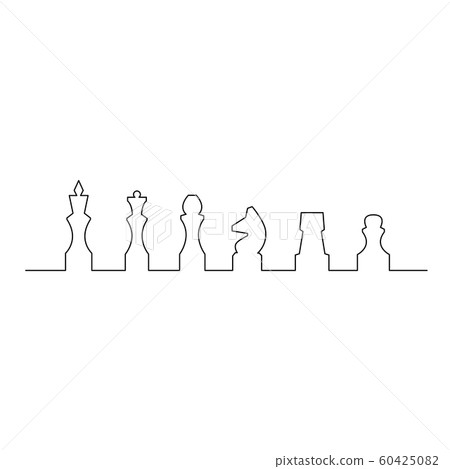 Continuous one line chess piece or chessman. King, Queen, Bishop, Knight, Rook, Pawn. Vector illustration. Continuous one line chess piece or chessman. King, Queen, Bishop, Knight, Rook, Pawn. Vector illustration. 60425082