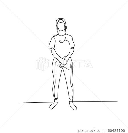 Continuous one line woman in a closed pose, bodyguard pose. Stock illustration. Continuous one line woman in a closed pose, bodyguard pose. Stock illustration. 60425100