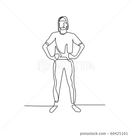 Continuous one line standing woman with hands on hips. Stock illustration. Continuous one line standing woman with hands on hips. Stock illustration. 60425101
