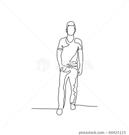 Continuous one line man stand with his hand in... - Stock Illustration ...