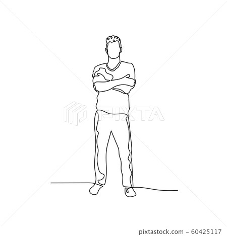 Continuous one line man keeping arms crossed.... - Stock Illustration ...