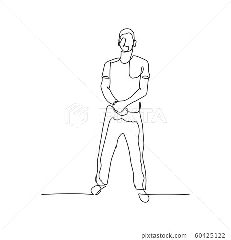 Continuous one line man in a closed pose, bodyguard pose. Stock illustration. 60425122
